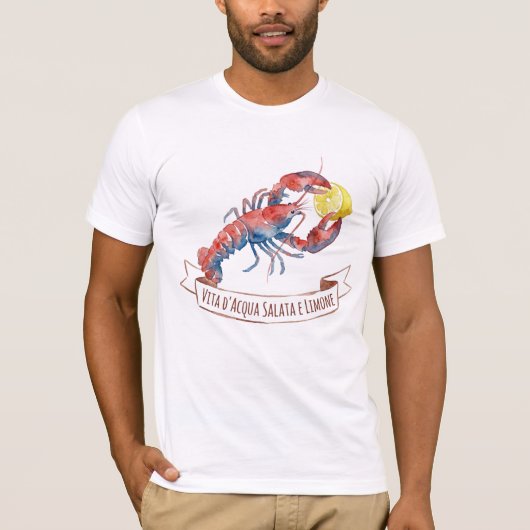 ウォーターカラーのロブスターとレモンのイタリアン Tシャツ (正面)