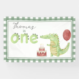 ウォーターカラーのワニの1歳の誕生日ウェルカム 横断幕