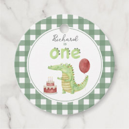 ウォーターカラーのワニの1歳の誕生日 フェイバータグ