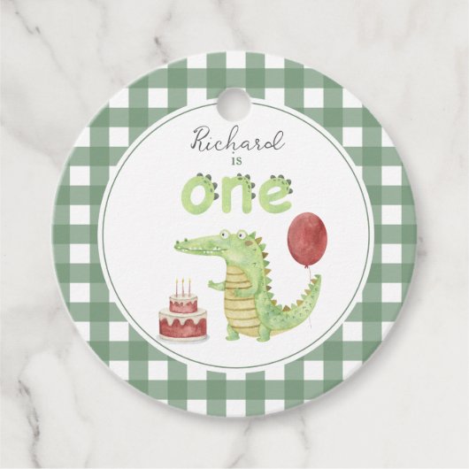 ウォーターカラーのワニの1歳の誕生日 フェイバータグ (正面)