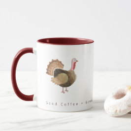 ウォーターカラーの七面鳥 グッドコーヒー 感謝のこころ マグカップ