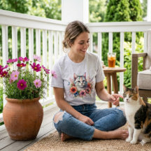 ウォーターカラーの三毛猫とコスモスの花 | ガーデンギフト