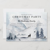 ウォーターカラーの冬の山のクリスマスパーティー 招待状 (正面)