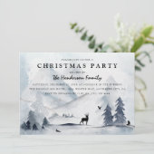 ウォーターカラーの冬の山のクリスマスパーティー 招待状 (スタンド正面)