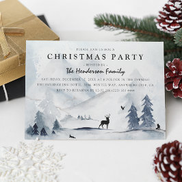ウォーターカラーの冬の山のクリスマスパーティー 招待状