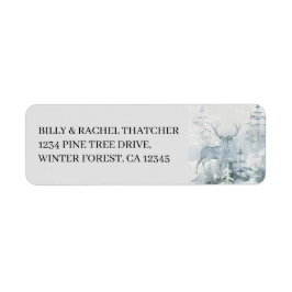 ウォーターカラーの冬の森と鹿の住所ラベル ラベル