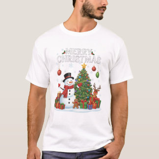 ウォーターカラーの冬の風景タイポグラフィー「Let It Snow」 Tシャツ