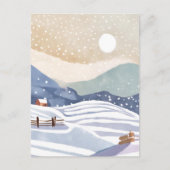 ウォーターカラーの冬｜雪の丘陵 ポストカード (正面)