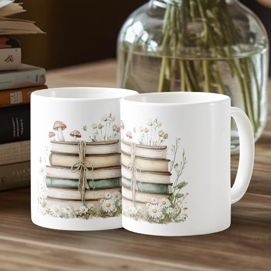 ウォーターカラーの古書と野の花 コーヒーマグカップ