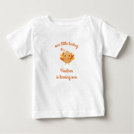 ウォーターカラーの可愛い七面鳥の1歳の誕生日 ベビーTシャツ
