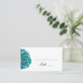 ウォーターカラーの多肉植物。青とターコイズブルーの結婚式。サボテン プレイスカード (スタンド正面)
