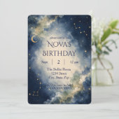 ウォーターカラーの天の川銀河の誕生日招待状 招待状 (スタンド正面)