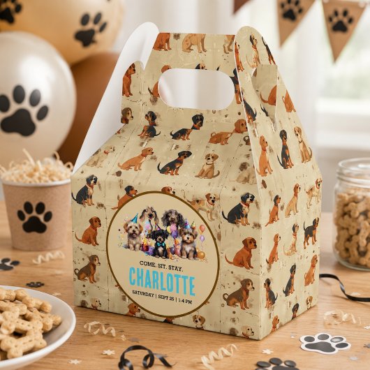 ウォーターカラーの子犬パーティー 誕生日グッズ 犬 フェイバーボックス