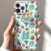 ウォーターカラーの宝石とクリスタル柄モノグラム Case-Mate iPhoneケース
