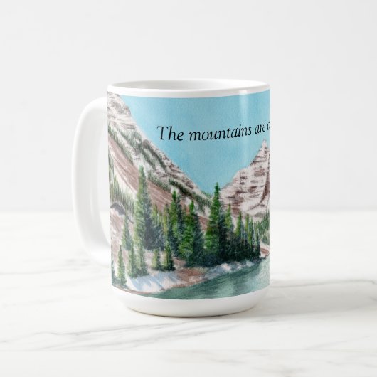 ウォーターカラーの山々 コロラド コーヒーマグ 11オンス コーヒーマグカップ (正面左)