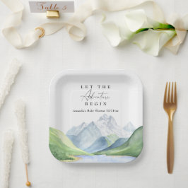 ウォーターカラーの山々 - 冒険のはじまり ペーパープレート