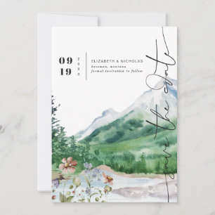 ウォーターカラーの山と野の花 Save the Date セーブザデート