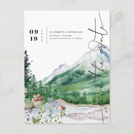 ウォーターカラーの山と野の花 | Save the Date 案内ポストカード (正面)