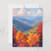 ウォーターカラーの山の景色 秋の紅葉 グリーティングカード (正面)