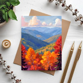 ウォーターカラーの山の景色 秋の紅葉 グリーティングカード