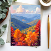 ウォーターカラーの山の景色 秋の紅葉 グリーティングカード