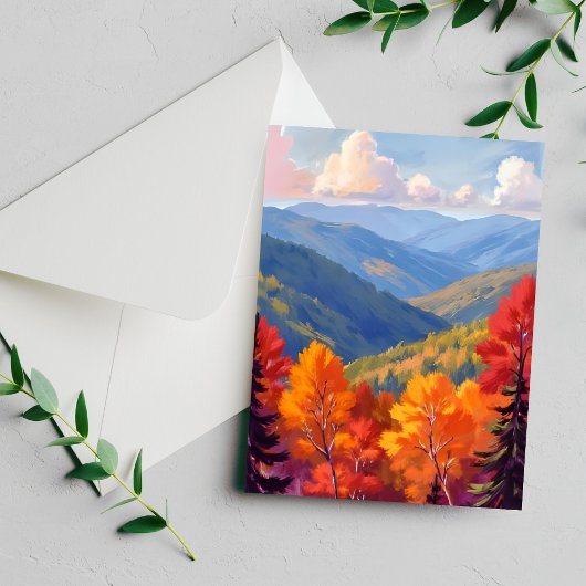 ウォーターカラーの山の景色 秋の紅葉 グリーティングカード
