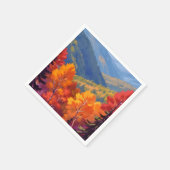 ウォーターカラーの山の景色 紅葉 スタンダードカクテルナプキン (角)