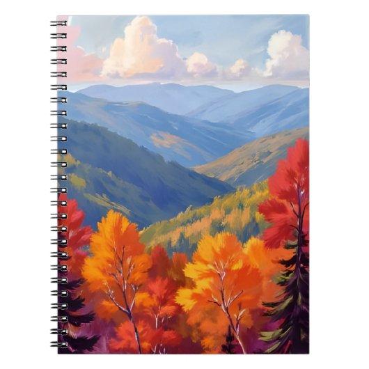 ウォーターカラーの山の景色 紅葉 ノートブック (正面)