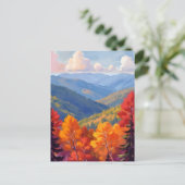 ウォーターカラーの山の景色 紅葉 ポストカード (スタンド正面)