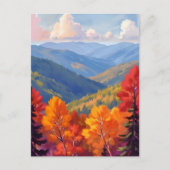ウォーターカラーの山の景色 紅葉 ポストカード (正面)