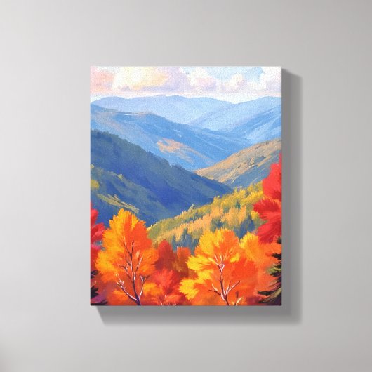 ウォーターカラーの山の風景 秋の紅葉 キャンバスプリント (正面)