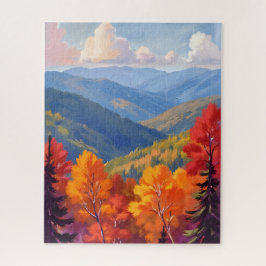 ウォーターカラーの山の風景 秋の紅葉 ジグソーパズル