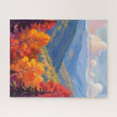 ウォーターカラーの山の風景 秋の紅葉 ジグソーパズル (横)