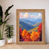 ウォーターカラーの山の風景 秋の紅葉 ポスター