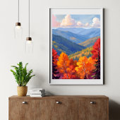 ウォーターカラーの山の風景 秋の紅葉 ポスター