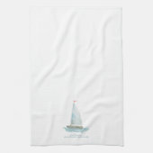 ウォーターカラーの帆船 Coastal Sailboat キッチンタオル (縦)