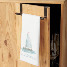 ウォーターカラーの帆船 Coastal Sailboat キッチンタオル
