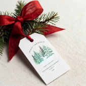 ウォーターカラーの常緑樹の森 メリークリスマス ギフトタグ