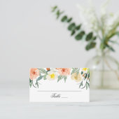 ウォーターカラーの庭の花。ピンクの花嫁衣装の結婚式 プレイスカード (スタンド正面)