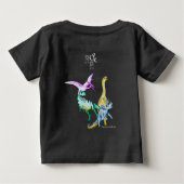 ウォーターカラーの恐竜がはしゃいで吠える ベビーTシャツ (裏面)