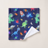 ウォーターカラーの恐竜宇宙飛行士 宇宙の青 バスタオルセット (ウォッシュタオル)