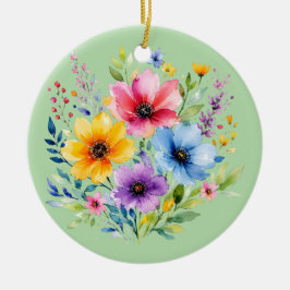 ウォーターカラーの手描きの野の花 セラミックオーナメント