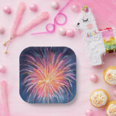 ウォーターカラーの新年花火 ペーパープレート (パーティー)