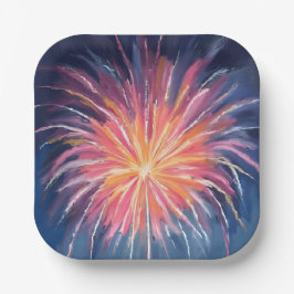 ウォーターカラーの新年花火 ペーパープレート