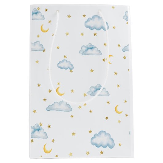 ウォーターカラーの月・星・雲の子供部屋壁紙 ミディアムペーパーバッグ (正面)