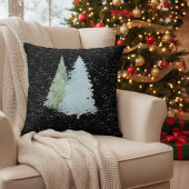 ウォーターカラーの松のクリスマスツリーと雪の結晶 クッション
