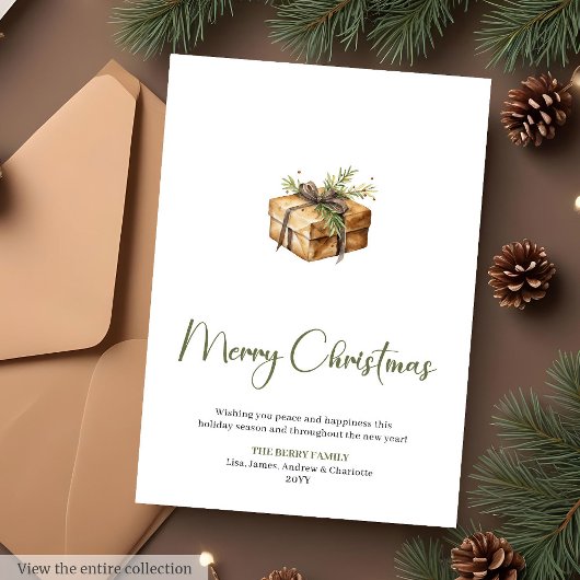 ウォーターカラーの松のリースのクリスマスカード シーズンカード