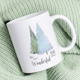 ウォーターカラーの松の木 モダンなクリスマスの雪の結晶 コーヒーマグカップ