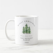 ウォーターカラーの松の森 クリスマス コーヒーマグカップ (左)