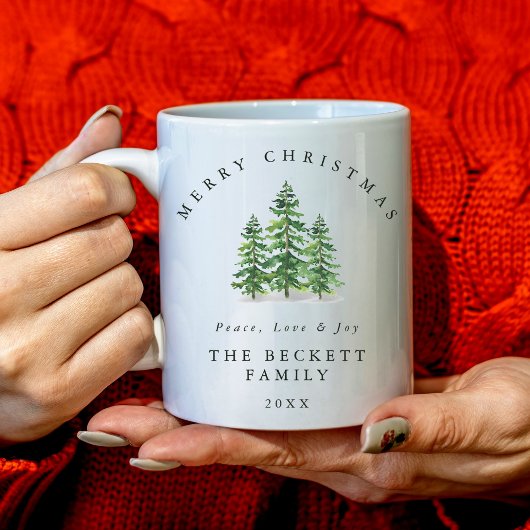 ウォーターカラーの松の森 クリスマス コーヒーマグカップ
